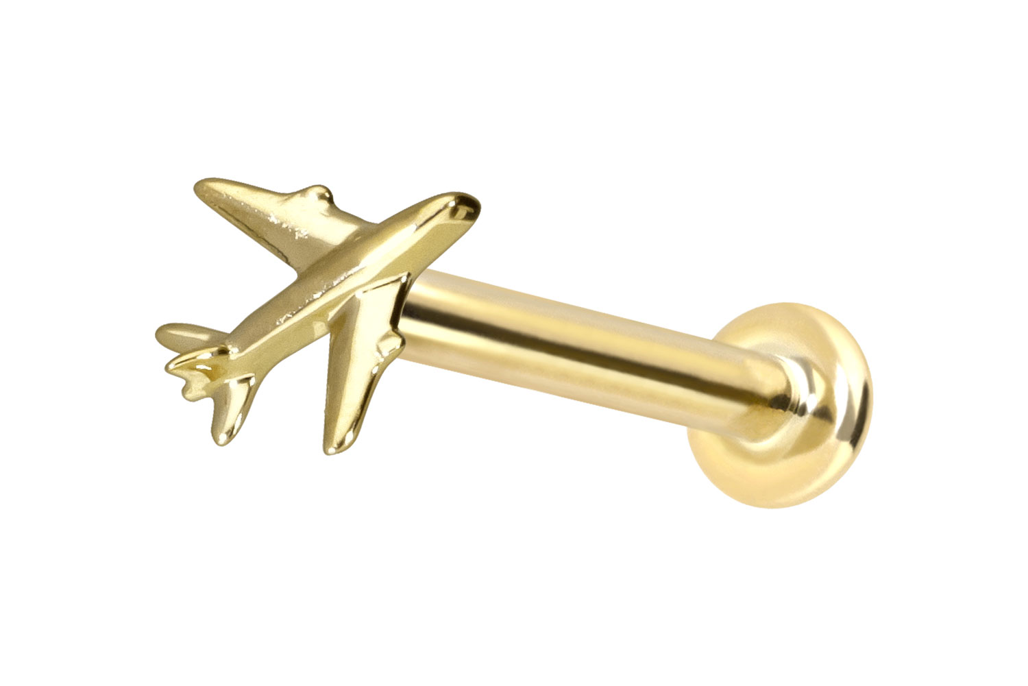14 Karat Gold Labret Piercing mit Push Fit FLUGZEUG